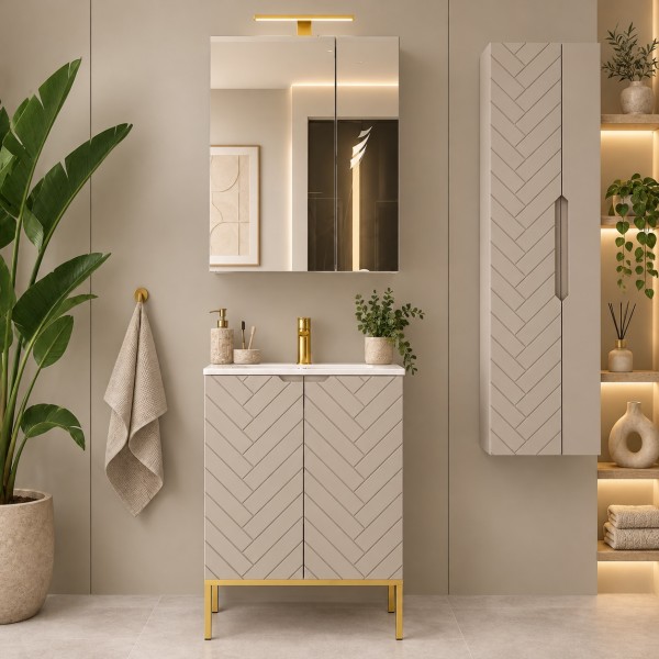 Zestaw mebli łazienkowych z lustrem i umywalką Aspen 30 cashmere/złoty