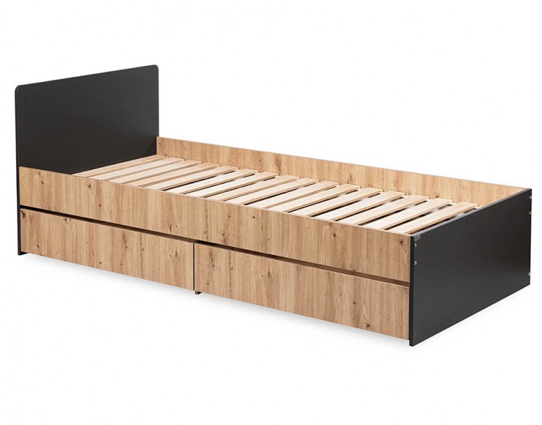 Łóżko młodzieżowe z szufladami Dalia 204x94, kolor antracyt/dąb
