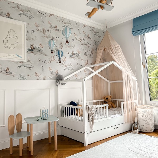 Łóżko domek z barierkami i szufladą 80x160 cm Dream Nest, biały