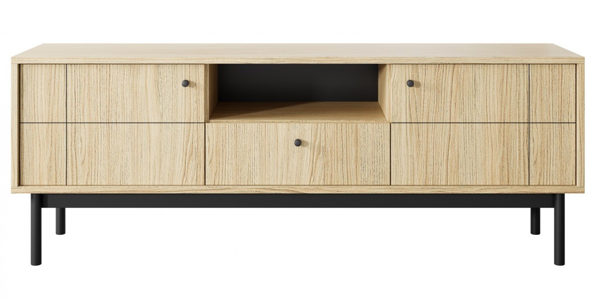 Szafka pod telewizor w stylu loft Japandi RTV154, dąb linea