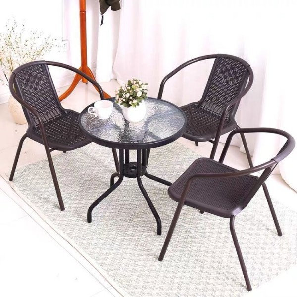 Szklany stolik balkonowy okrągły 60 cm Tulum 070, czarny