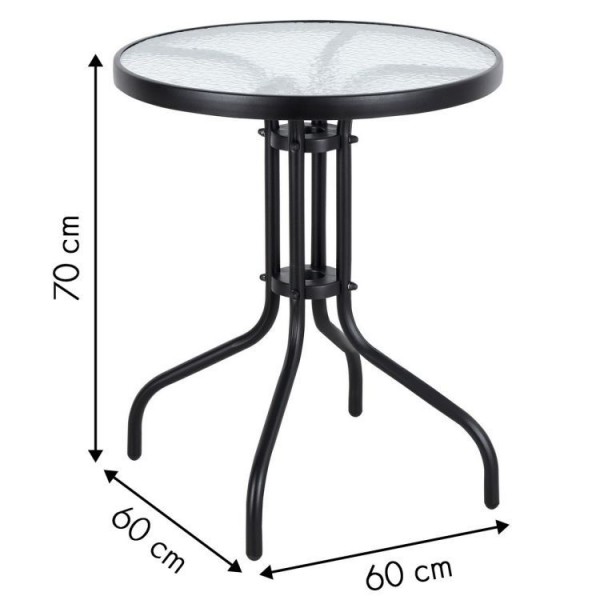 Szklany stolik balkonowy okrągły 60 cm Tulum 070, czarny