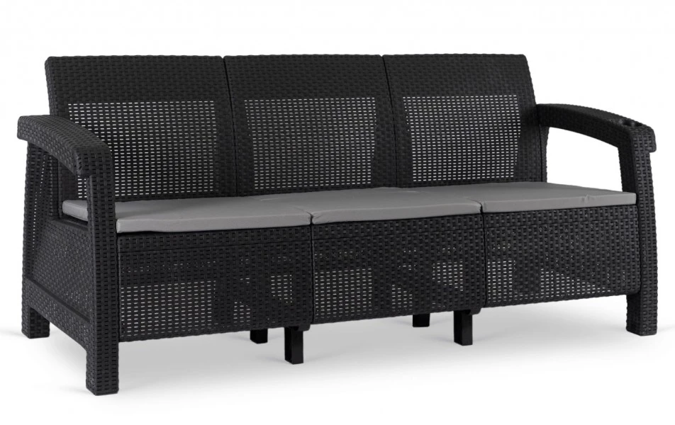 Sofa ogrodowa 3-osobowa Flint, technorattan czarny