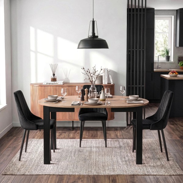 Mały stół loftowy z funkcją rozkładania Harry 102-142 cm, dąb artisan/czarny