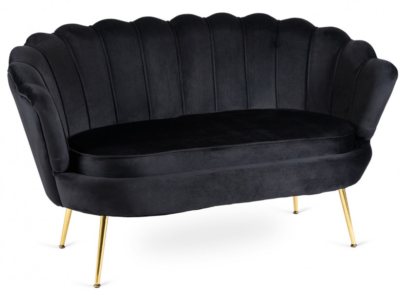 Welurowa sofa dwuosobowa muszelka Zendaya, złote nogi