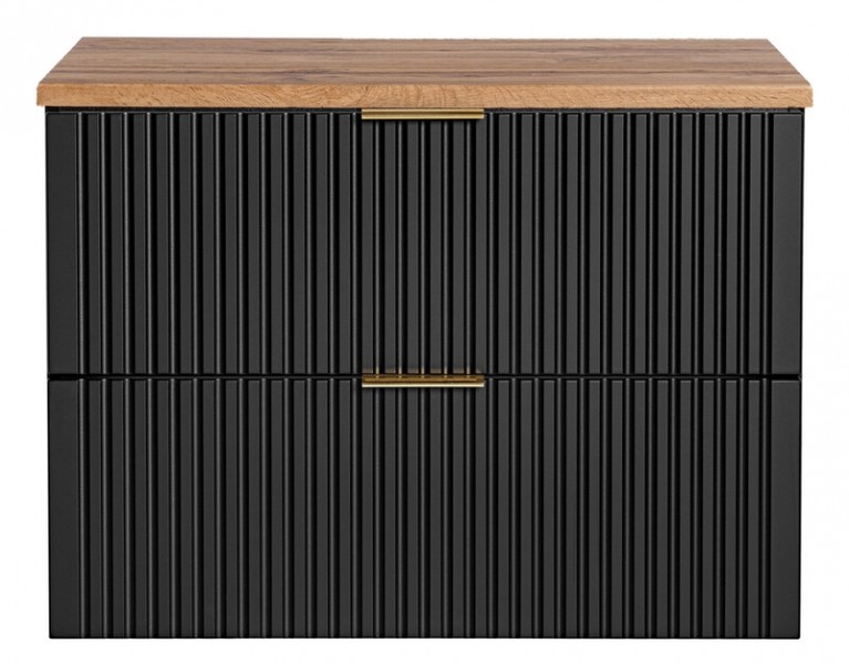 Szafka łazienkowa pod umywalkę nablatową Adel 80 cm, czarny mat/dąb wotan