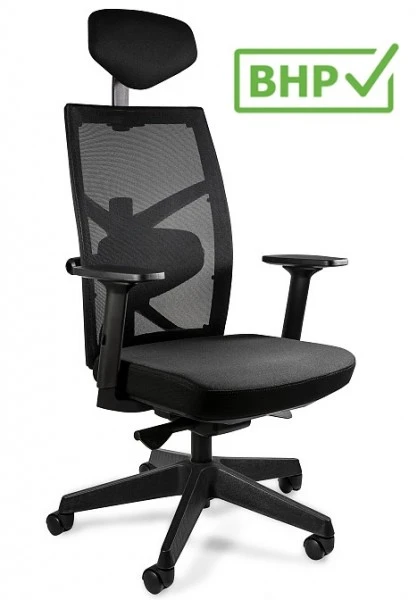 Ergonomiczny fotel biurowy Tune czarny/siatka czarna AK61, zgodny z normą BHP