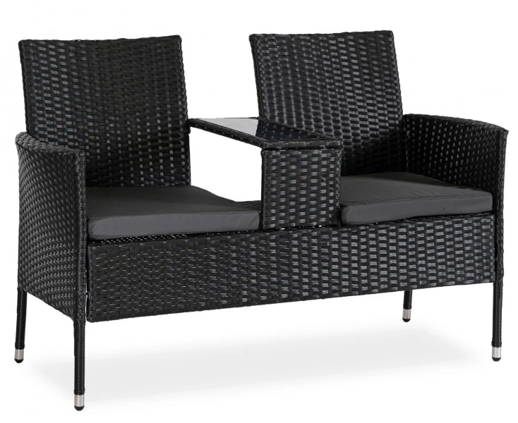 Dwuosobowa sofa ogrodowa ze stolikiem Kent, czarny technorattan