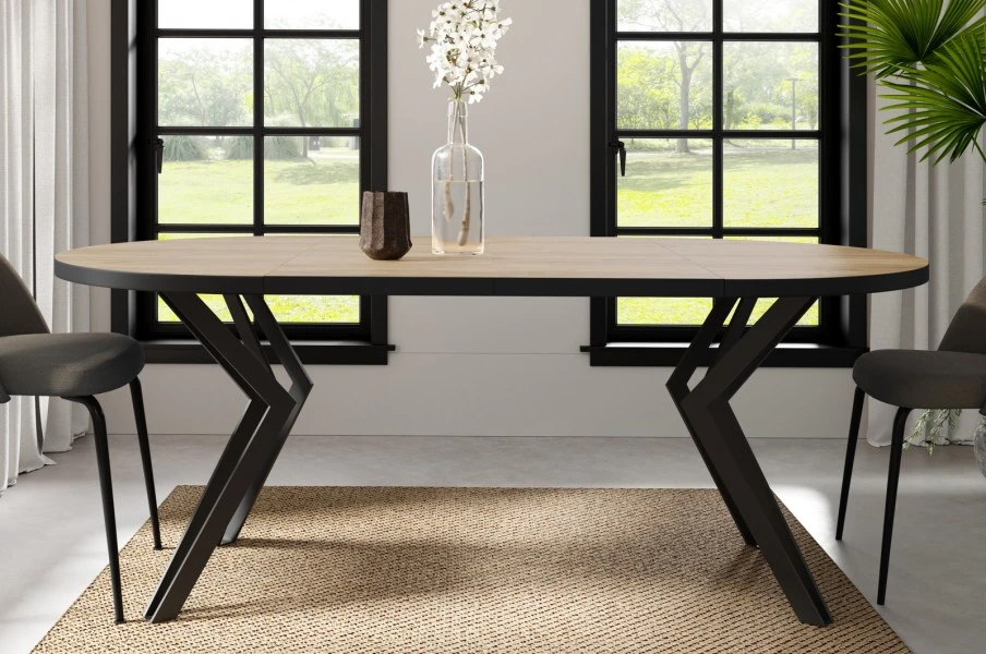 Okrągły stół rozkładany z czarnym obrzeżem ABS Randi 120 cm, styl loft
