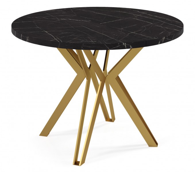 Okrągły stół rozkładany na złotych nogach Randi 120 cm, styl glamour