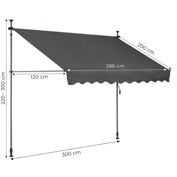 Markiza przeciwsłoneczna regulowana AW-016 na taras, balkon, szara, 300x120 cm