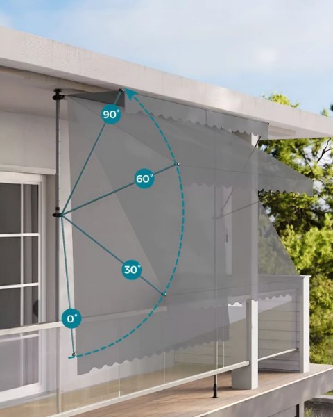 Markiza przeciwsłoneczna regulowana AW-016 na taras, balkon, szara, 300x120 cm