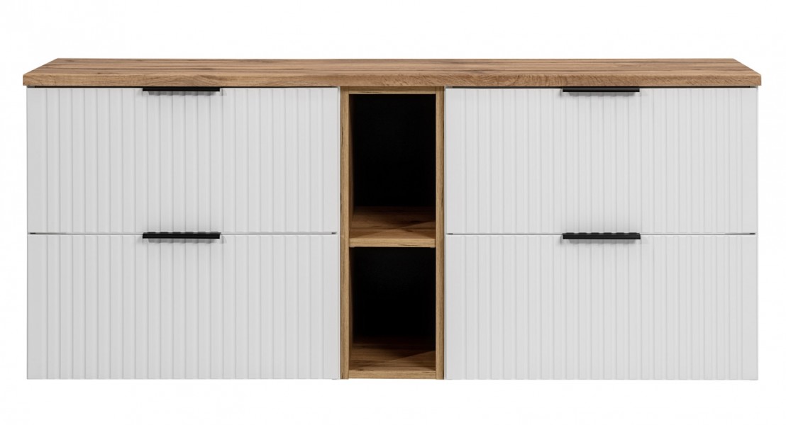 Szafka pod umywalki nablatowe z regałem Adel 140 cm, biały mat/dąb wotan