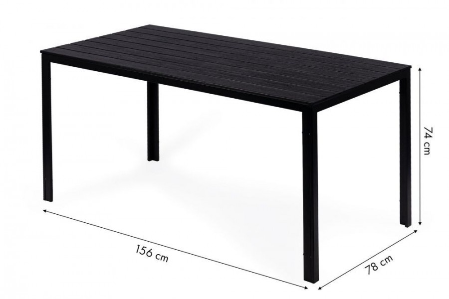 Stół ogrodowy polywood dla 6 osób Sorelia 156x78 cm, czarny