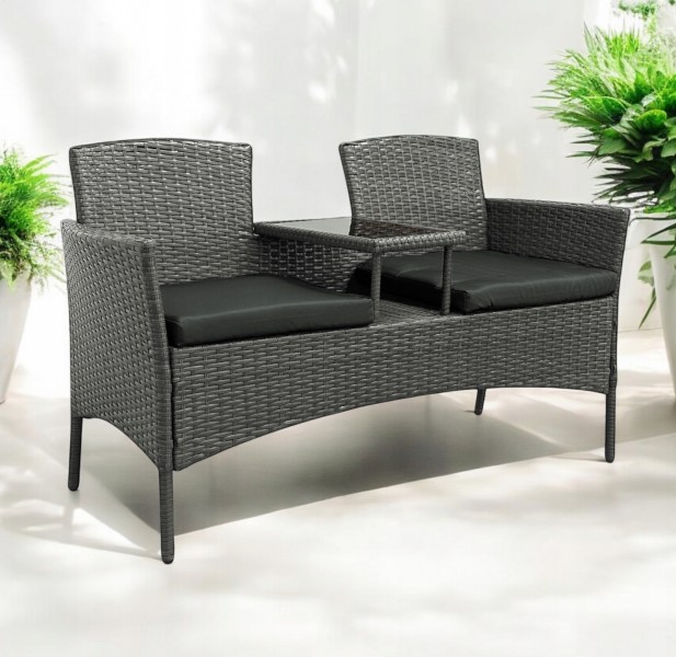 Meble ogrodowe Ratina NM-03, dwuosobowa sofa ze stolikiem, kolor szary, poduszki szare