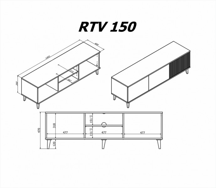 Stolik pod telewizor z ryflowanym frontem Random 2 RTV-1 Halmar