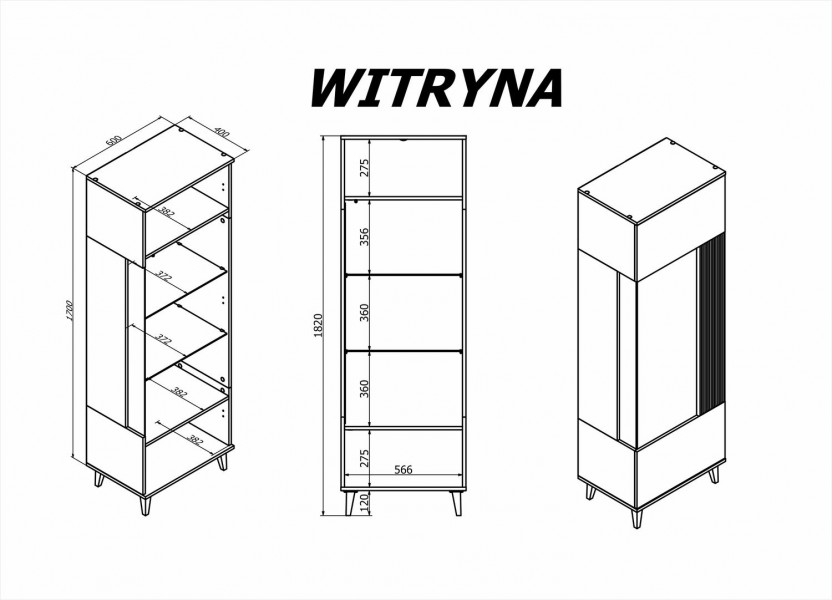Witryna z kaszmirowymi ryflowanymi elementami Random 2 Halmar