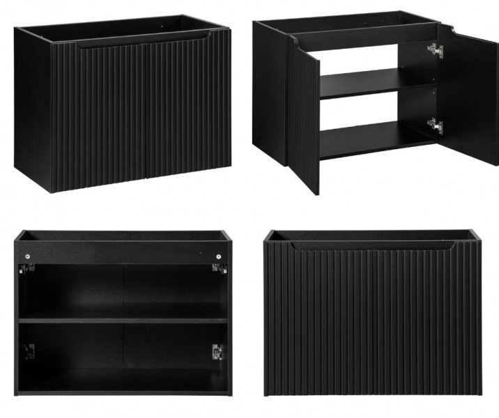 Szafka umywalkowa 2-drzwiowa Nova 80 cm z blatem, czarny mat/dąb coast evoke