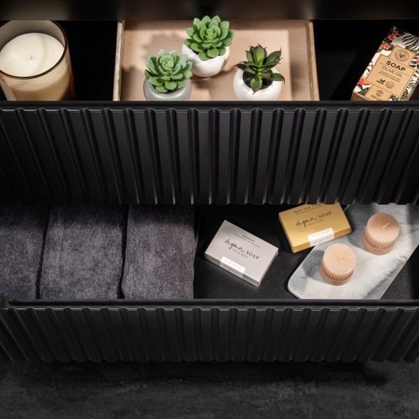 Szafka 2 szuflady Nova 80 cm z białą umywalką Beyond, czarny mat