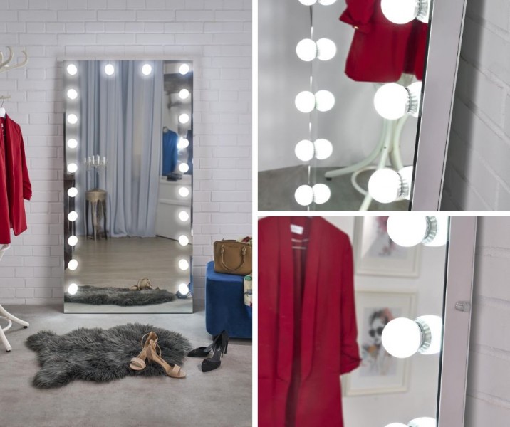 Duże lustro z żarówkami LED Pearl Halmar