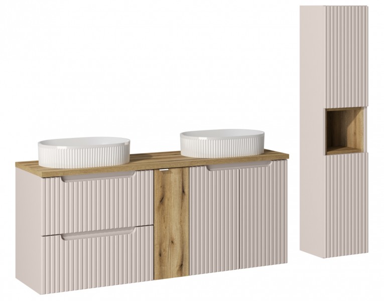Zestaw Nova 668 kaszmir/dąb coast evoke - szafka 140 cm z umywalkami Beyond i słupek