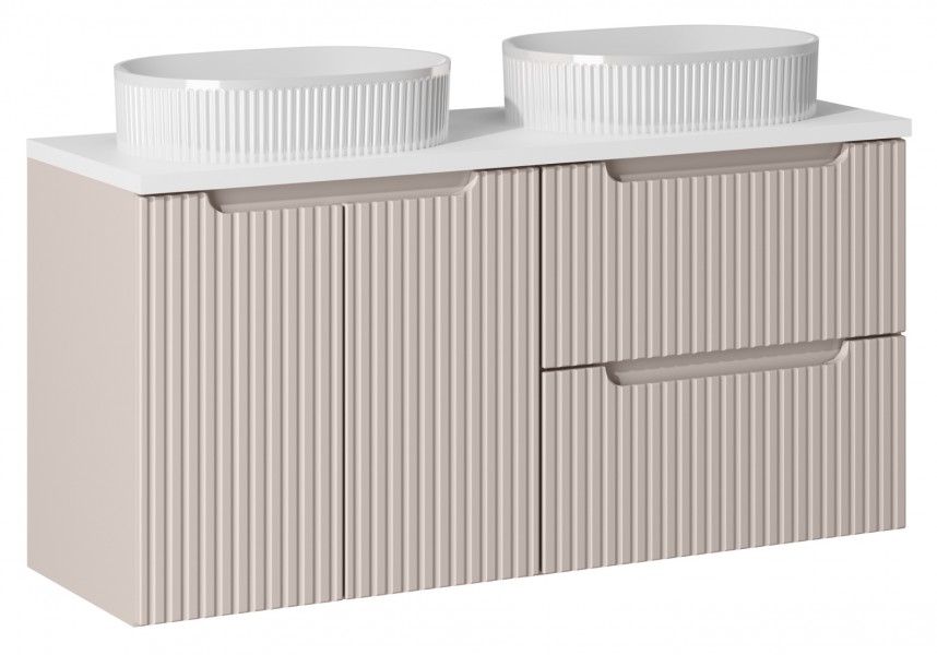 Szafka łazienkowa 120 cm Nova z białymi umywalkami Beyond, kaszmir/biały