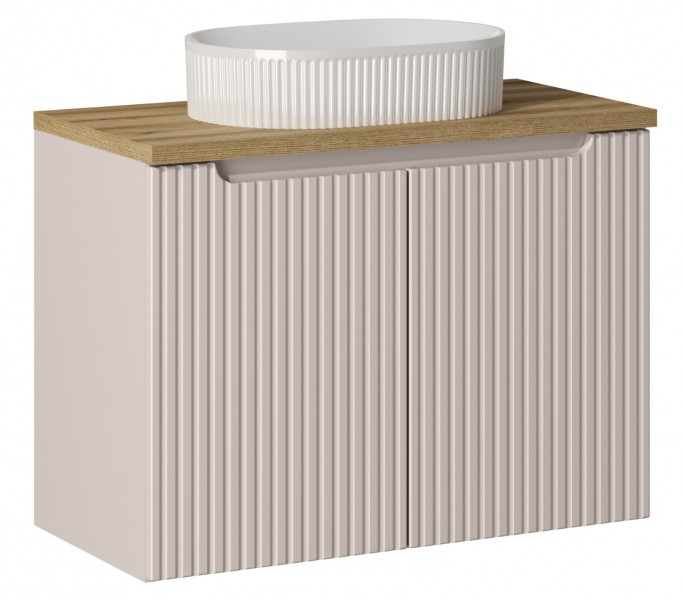 Szafka 2-drzwiowa Nova 80 cm z białą umywalką Beyond, kaszmir mat/dąb coast evoke