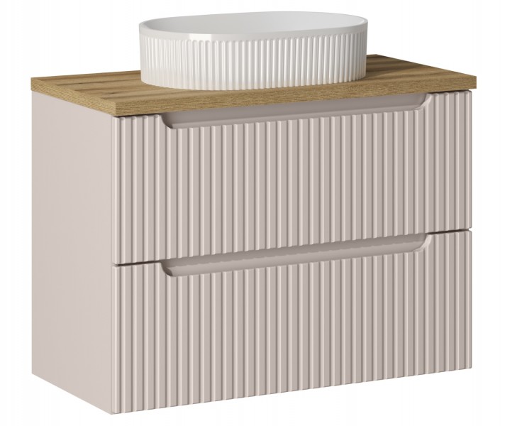 Szafka 2 szuflady Nova 80 cm z białą umywalką Beyond, kaszmir mat/dąb coast evoke