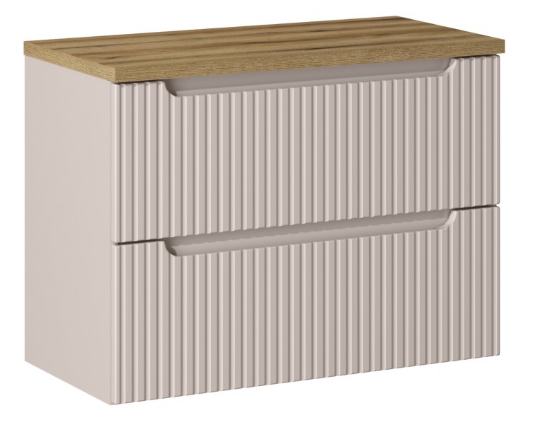 Szafka 2 szuflady Nova 80 cm z blatem, kaszmir mat/dąb coast evoke