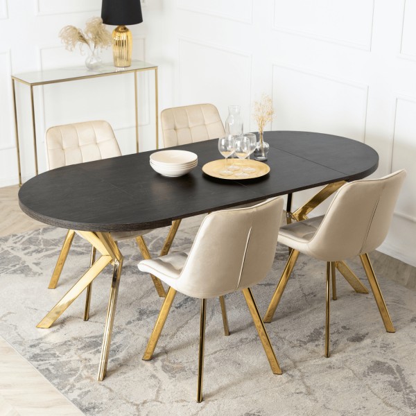 Rozkładany stół jadalniany glamour Lugo 90-190 cm, czarny/złoty