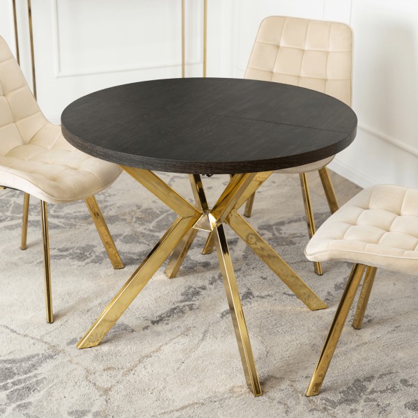 Rozkładany stół jadalniany glamour Lugo 90-190 cm, czarny/złoty