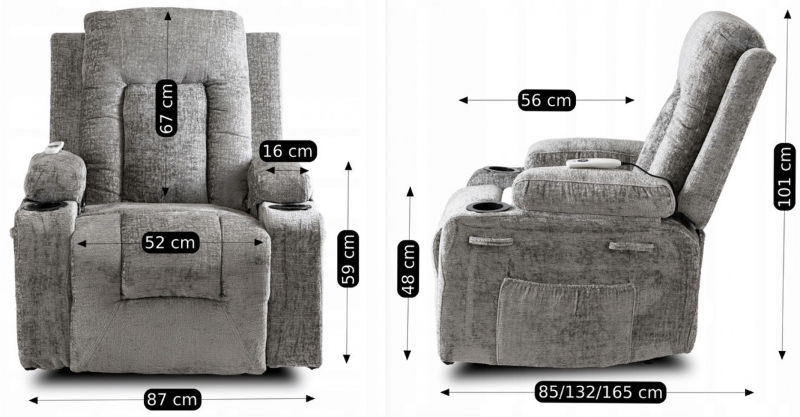 Fotel masujący z funkcją rozkładania Box, szary welur
