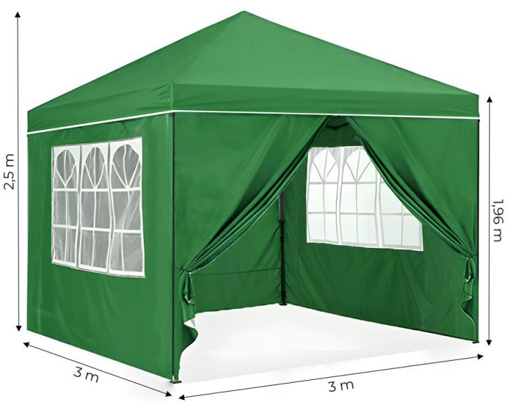 Automatyczny namiot ogrodowy 3x3 m z oknami Gardenia 4W-GR, zielony