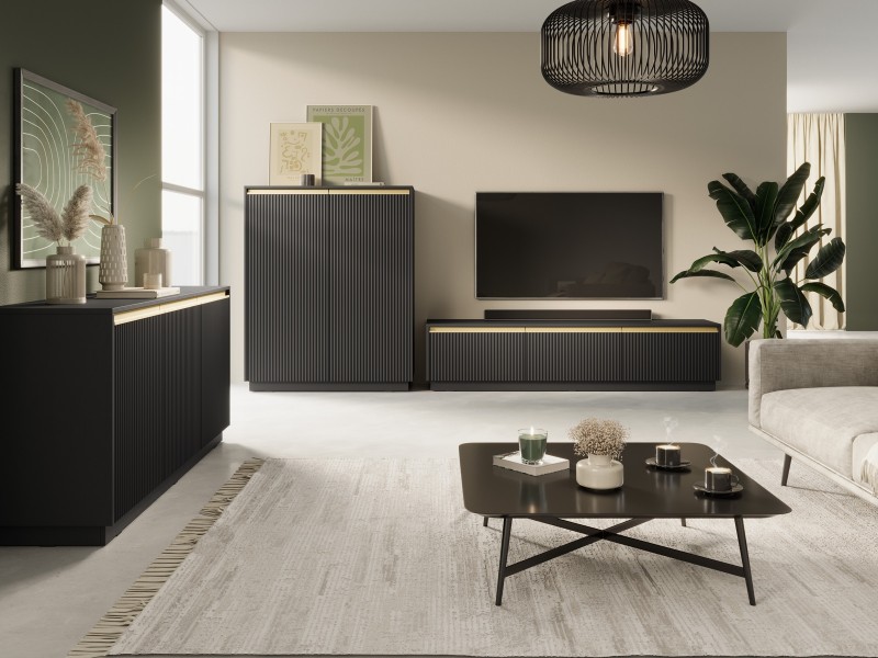 Wysoka komoda ryflowana Royal KW104, kolor czarny