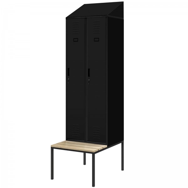 Szatnia z ławeczką i daszkiem Kacper II PRO 60x85x229,5 cm, czarna