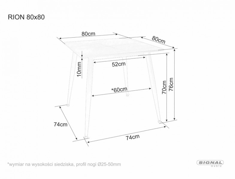 Kwadratowy stół Rion 80x80 Signal z blatem w imitacji marmuru