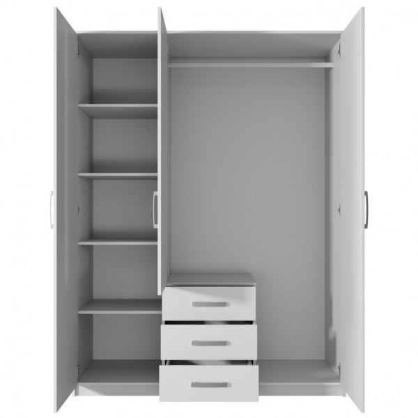 Trzydrzwiowa szafa ubraniowa z lustrem Sento, kolor biały mat