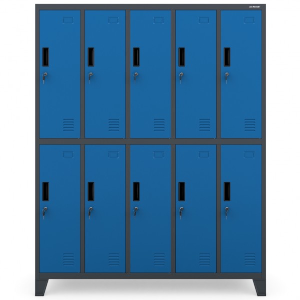 Metalowa szatnia 10-skrytkowa Bartek 136x45x172 cm, antracyt/niebieski