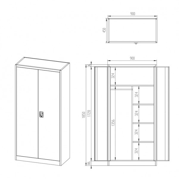 Socjalna szafa ubraniowa Dawid 90x45x185 cm, antracyt/niebieski