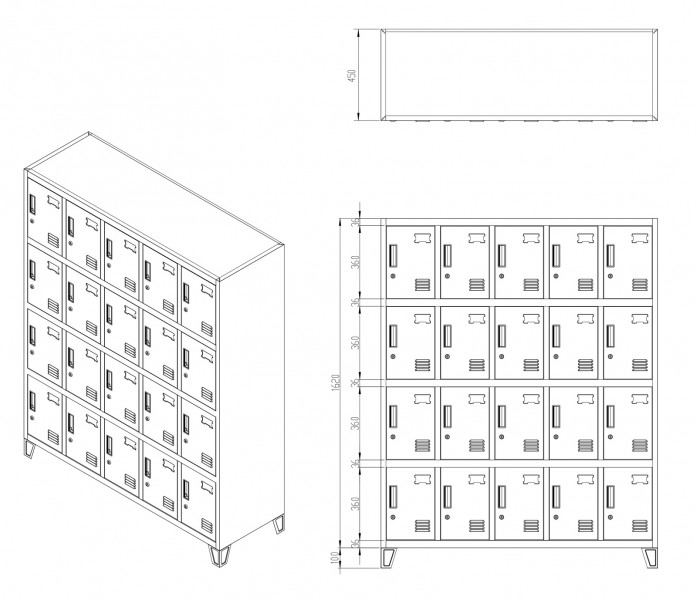 Szafa BHP 20-skrytkowa 136x45x172 cm Robert, antracyt/czerwony