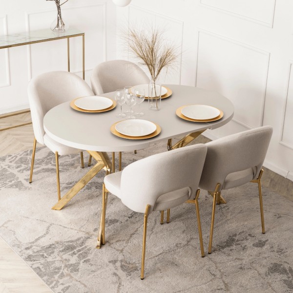 Rozkładany stół jadalniany glamour Lugo 90-190 cm, kaszmir/złoty