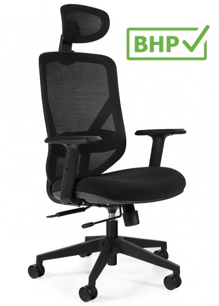Czarne krzesło biurowe Hit ergonomiczne, zgodne z normą BHP