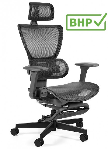 Ergonomiczny fotel biurowy Zenit z wysuwanym podnóżkiem, zgodny z normą BHP