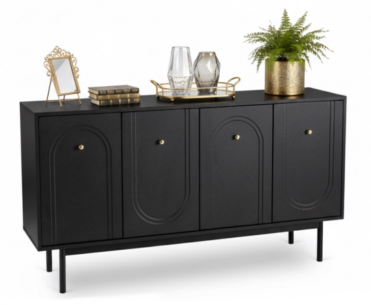 Czterodrzwiowa komoda glamour Marlen 155 cm, kolor czarny