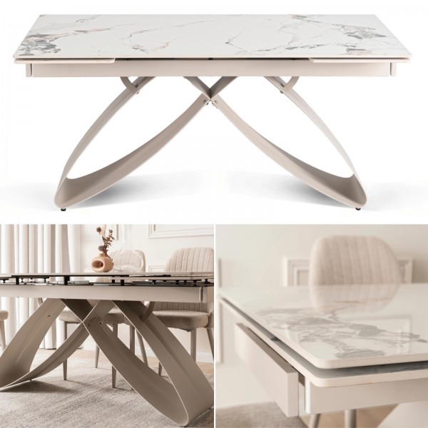 Rozkładany stół z ceramicznym blatem Luigi 160-240 cm, biały marmur/kaszmir
