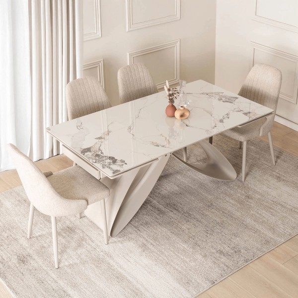 Rozkładany stół z ceramicznym blatem Luigi 160-240 cm, biały marmur/kaszmir
