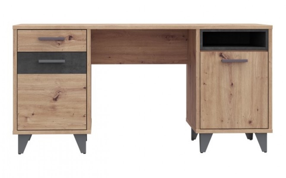 Biurko komputerowe z 2 szafkami Raven 221, dąb artisan/beton