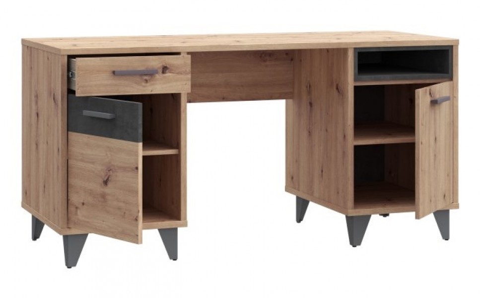 Biurko komputerowe z 2 szafkami Raven 221, dąb artisan/beton