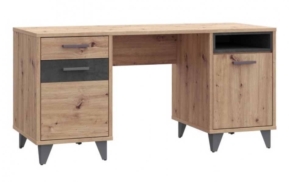 Biurko komputerowe z 2 szafkami Raven 221, dąb artisan/beton