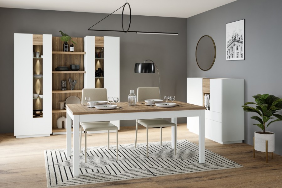 Wąska witryna z przeszkleniem Lewisville 711, Secret Grey/dąb Valencia
